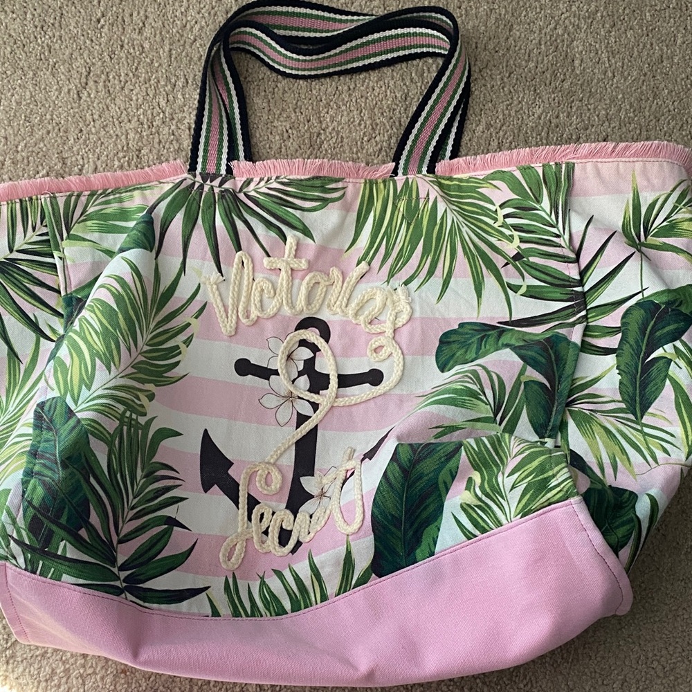 Victoria's Secret Tropical Palm Tote with Pink Accents